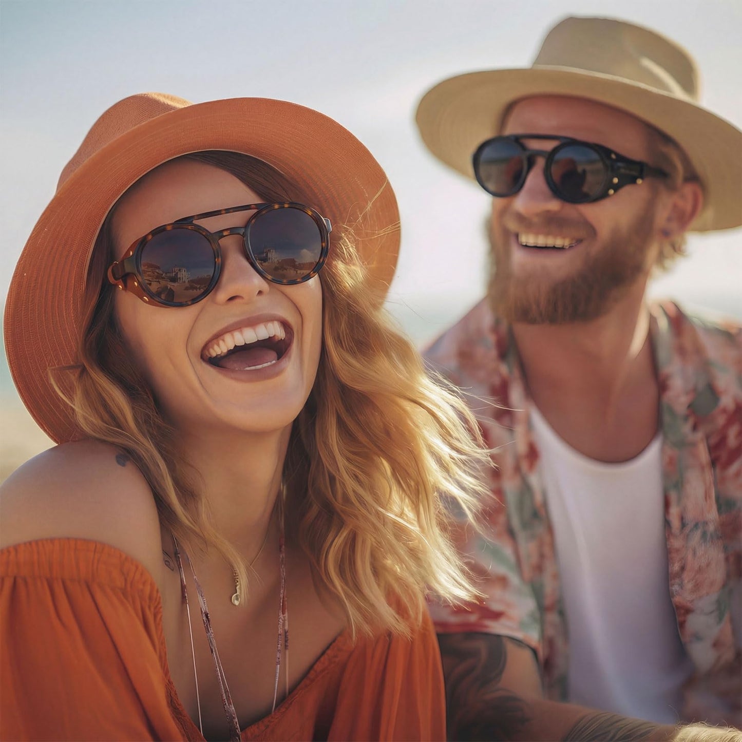 Weewooday 3 Pairs Retro Round Steampunk Sunglasses with Faux Leatherwear for Men Women (Retro Color)