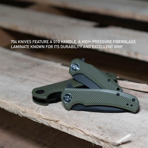 704 Gear Harbor Master EDC Folding Pocket Knife with Crossbar Lock | 3" Leaf Blade, D2 Steel, G10 Handle, Reversible Pocket Clip | Olive Drab Green