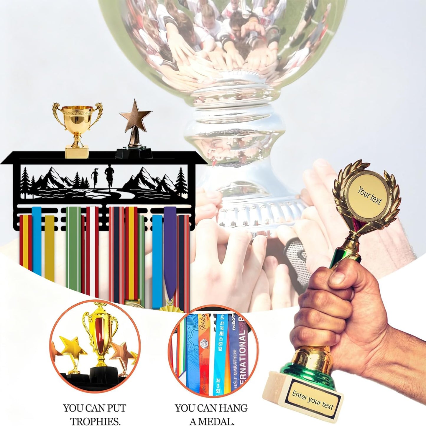 Resama Running Medal Hanger Display and Trophy Shelf for Awards Ribbons Medal Sports Themed Race Ribbon Holder for Wall-Medal Hanger Display Award Rack-Metal Hanger Display for Boy Girl Kid