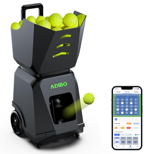 ADIBO Tennis Ball Machine, Dual Motor for Topspin and Backspin, 160-180 Balls, Max 87MPH, Built-in Lithium Battery with 6 Hours of Continuous Operation (T500)