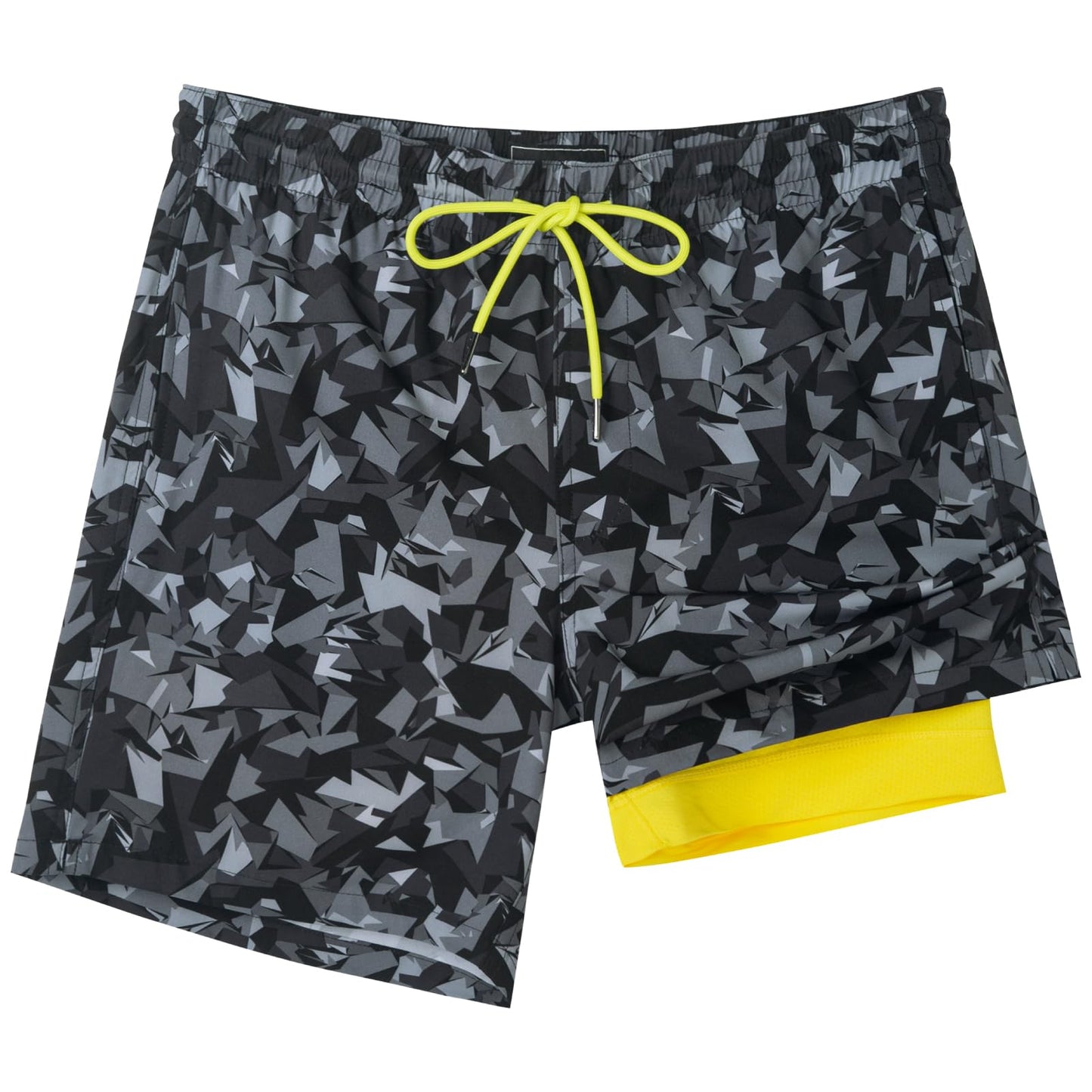 SURF CUZ Mens Swim Trunks with Compression Liner Quick Dry Swim Shorts 7" Swimming Trunks Stretch Zipper Pockets,Black Camouflage,XXL