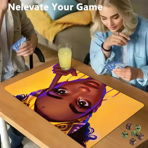 for MTG Game Playmat - 24 x 14 inches with Dices and Storage Bags, Non-Slip Base for TCG and Board Game Card Mats, Trading Card Games Mat, Comics for African-American Girls Collectible Card Playmats