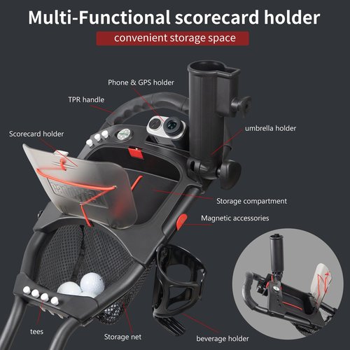 CaddyTek CaddyLite 15.3 V2 Golf Push Cart – Lightweight Aluminum 3-Wheel Trolley with Quad-Fold Design, EVA Wheels, Foot Brake, Umbrella Holder & Magnetic Pad