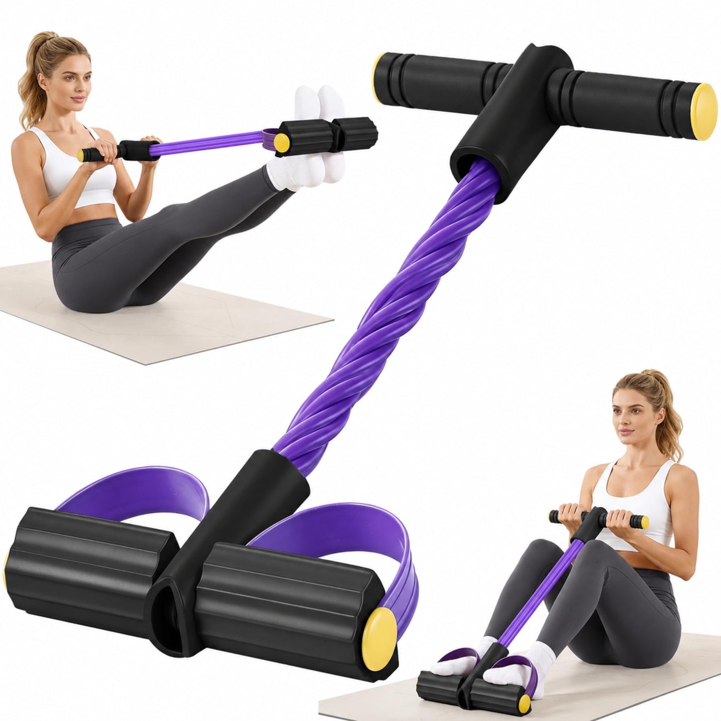 Upgraded Pedal Resistance Band with Handle, Soft Durable Fashion Puller Exercise with Thickened 6 Tension Ropes, Tube Pedal Resistance Device for Abdomen, Waist, Arm, Leg, Core/ABS (Black & Purple)