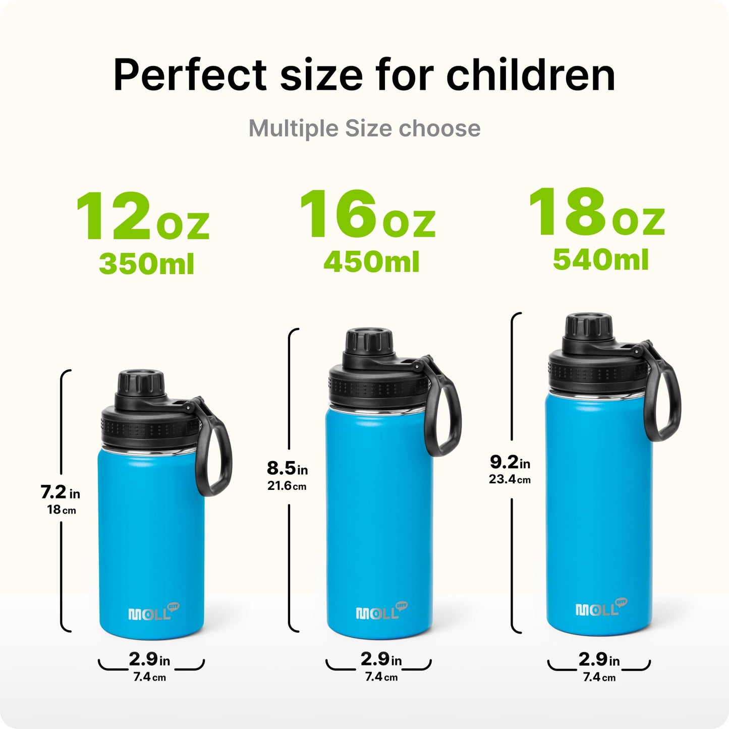 Mollcity Kids Water Bottle with Spout Lid-12 oz Small Insulated Sports Water Bottle for School-Reuasble Stainless Steel Vacuum Travle Leak Proof Water Flask (Sky Blue)