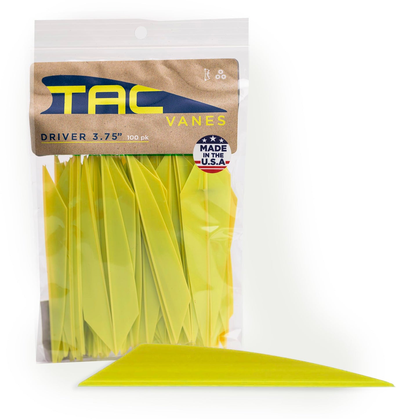 TAC Vanes 3.75" Driver Arrow Vanes | Archery Fletching for Compound & Crossbow | Durable, Lightweight, High Accuracy, Yellow 100 Pack