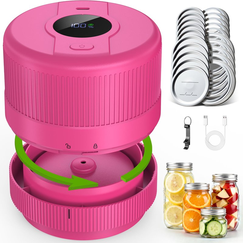 Mason Jar Vacuum Sealer Kit, Electric Sealer for Wide and Regular Mouth Mason Lids, Canning Vacuum Sealer Mason Jar, Automatic Vacuum Sealer Machine for Food Storage - Rose Red