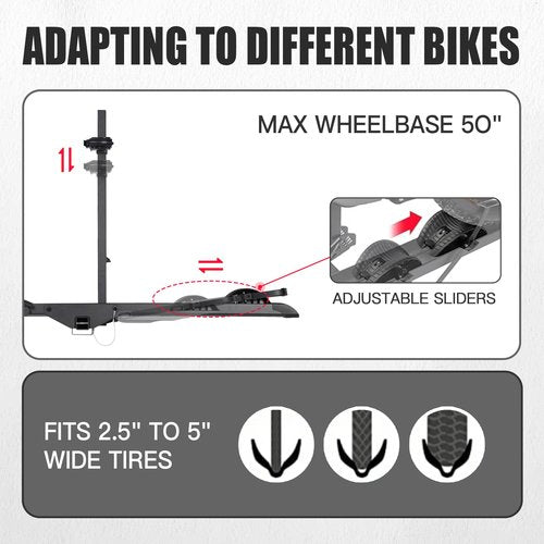 Ebike Rack with Ramp, 200 lbs Ebike Racks for Tow Hitch, 2-Bike Rack for Cars Trucks SUVs Minivans, Folding Ebike Carrier Fit up to 5 Inches Fat Tire, 2" Receiver