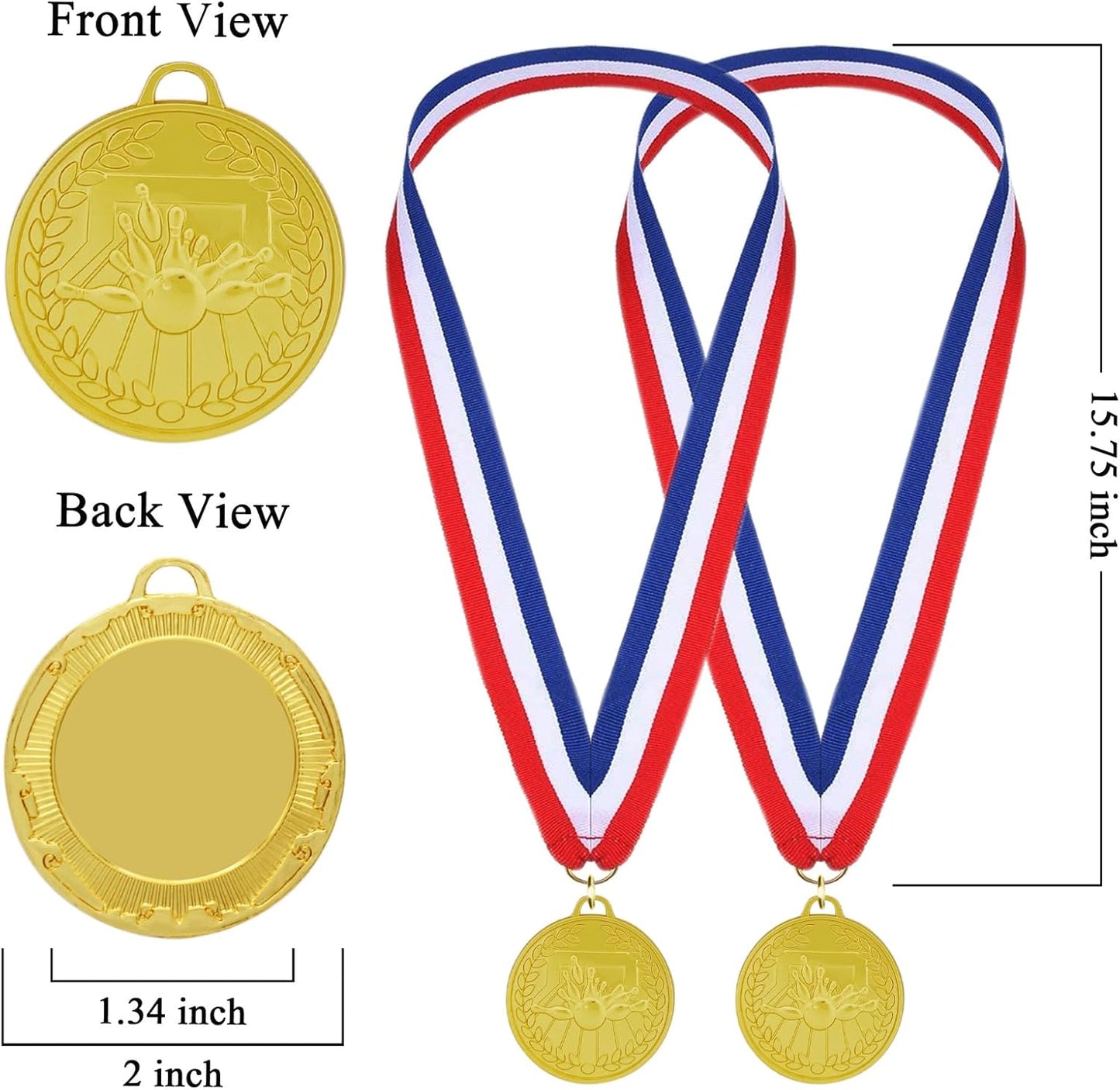12 Pieces Gold Medals for Awards - Winner Medal Metal with Neck Ribbon Prizes for Kids, Adults, Sports Day, Spelling Bees, Competitions, Party, 2 Inches