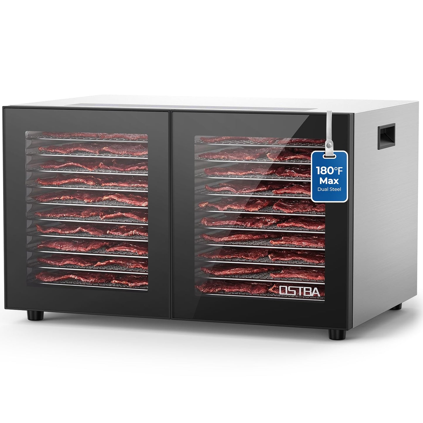 OSTBA Dual Zone Food Dehydrator with 20 Stainless Steel Trays, 1300W Food Dryer with Independent Controls, 95–180°F Temperature Range & 48H Timer for Jerky, Meat, Fruit, Vegetables, Herbs & Pet Treats
