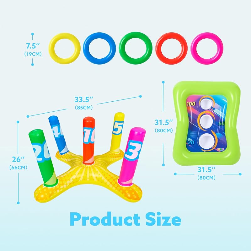 2 Sets Inflatable Pool Toss Game Combo – Ring Toss & Cornhole Pool Games for Kids & Adults