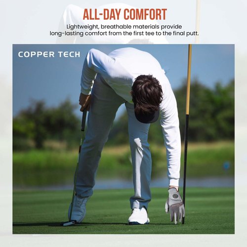 Copper Tech Plus Copper Infused Golf Glove for Men ??Charcoal/Grey (Combi) ??2 Pack ??Compression Fit, Arthritis Relief, Non-Slip Grip ??USGA Approved - Left Hand/One Size