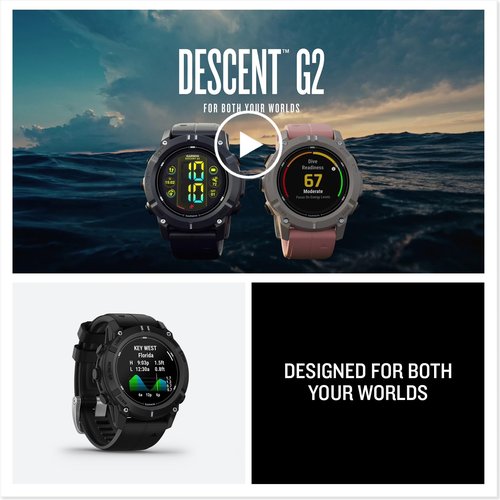 Garmin® Descent™ G2, Watch-Style Dive Computer, Bright AMOLED Display, Multiple Dive Modes, Health and Wellness Features, Black with Black Band