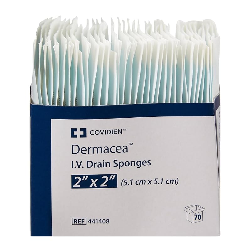 Dermacea IV Drain Sponge 2x2in, 6-Ply Pre-Cut T-Slit Sterile (KND441408) 3 Boxes
