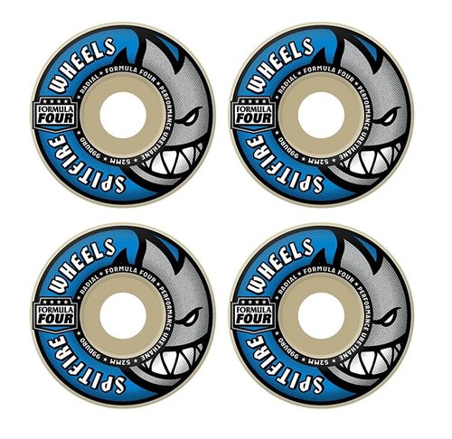 Spitfire Skateboard Wheels 52mm 99A F4 Radial with Bronson Pro G3 Bearings