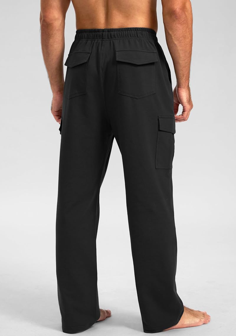 Pudolla Men’s Cotton Cargo Sweatpants with 6 Pockets, Black XL