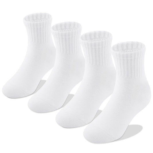 JORMATT 4 Pairs School Kids Boys Socks Girls Cotton Athletic Crew Dress Socks Seamless Toe Unisex, White Size XL 11-14 Years