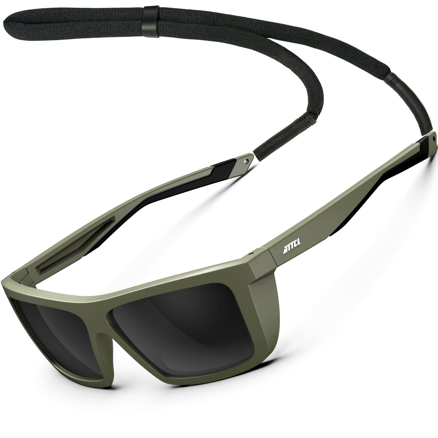 ATTCL Sports Polarized Sunglasses for Men: Secure Anti-Slip Lightweight TR90 Square Frame UV Protection for Driving Fishing Climbing 1124 Darkgreen Grey