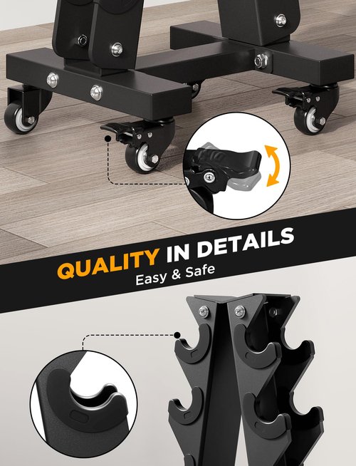 YOLEO Heavy-Duty A-Frame Dumbbell Rack with Wheels, Moveable Weight Rack, 440LBS Capacity, Space-Saving Home Gym Storage Organizer, Anti-Slip & Finger-Safe Design (Rack Only) (Small)
