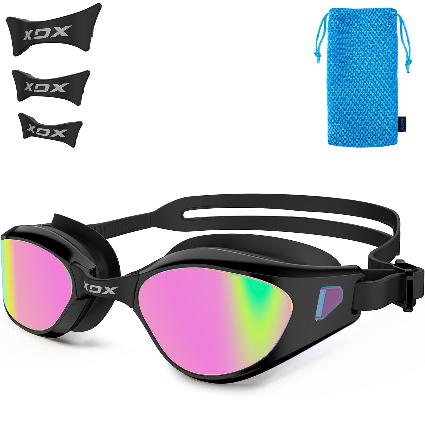 XDX Swim Goggles, Anti-Fog Pool Goggles with Detachable Lenses UV Protection Swimming Goggles for Youth Men Women,Bright Rose