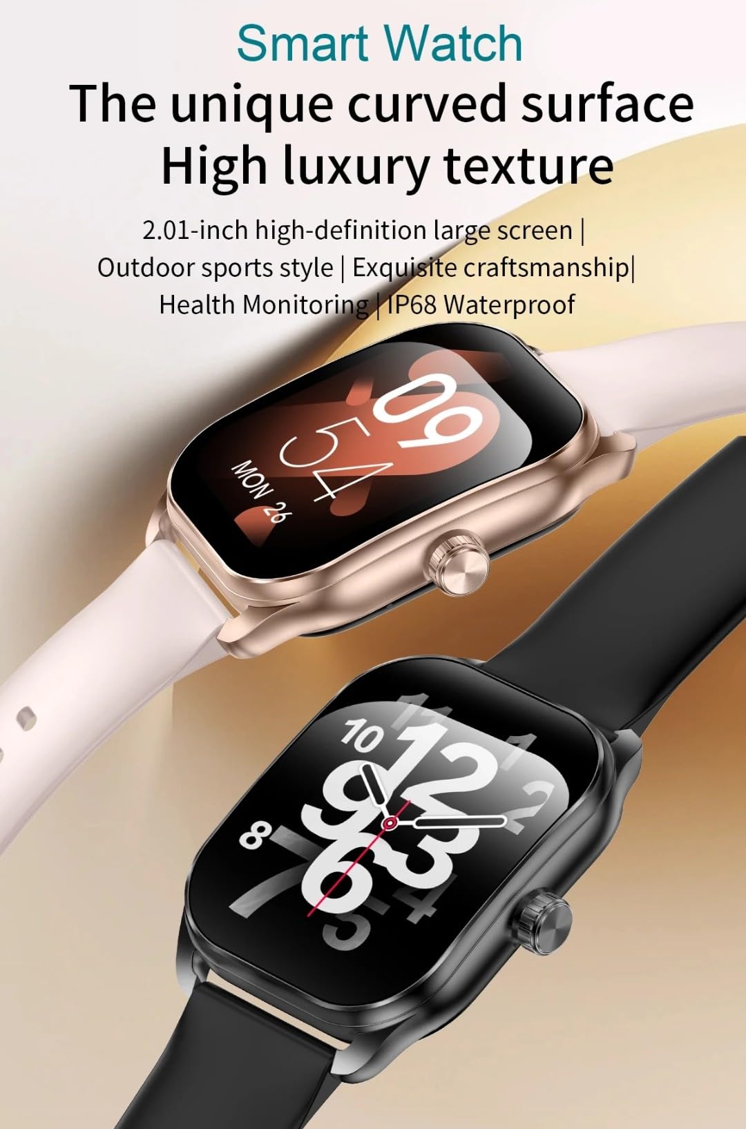 SENBONO JX629 Smart Watch with Curved Screen, Bluetooth Calling, Multiple Sports Modes, Heart Rate Monitor (Black, 2.01 Inches, Black)