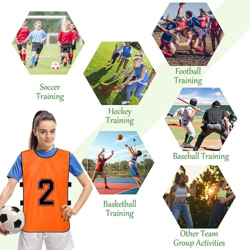 KisSealed 24 Pack Scrimmage Team Practice Vests Numbered Pinnies Jerseys Train Vest for Adult Sport Basketball Soccer Football(Large)