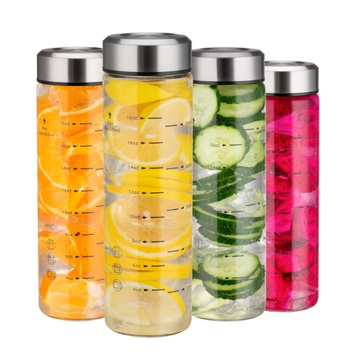 weasland Glass Juice Bottles 20oz - 4 Pack Wide Mouth Water Bottles with Lids for Juicing Reusable Juice Bottles for Smoothie Beverage Storage BPA Free Leakproof Borosilicate