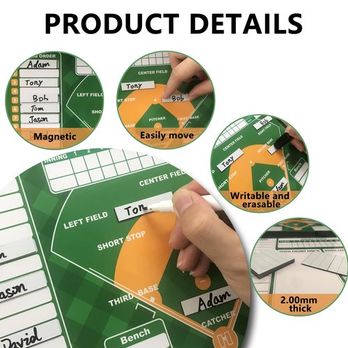 Magnetic Baseball Lineup Board for Dugout, Collapsible Softball & Baseball Clipboard for Coaches | Includes 60 Magnets, Markers, Eraser & Water-Resistant Carrying Bag for Coaches, Players, Teams