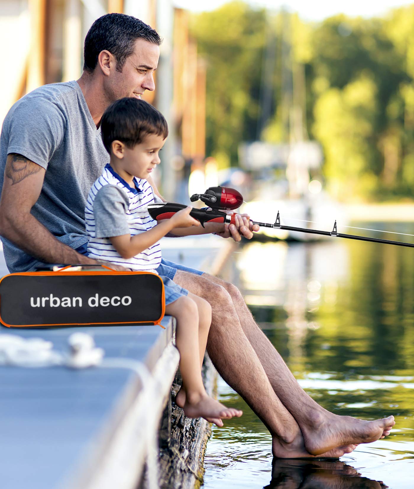 Urban Deco Kids Fishing Pole, Portable Telescopic Rod and Reel Combos Kids Fishing Rod Kit with Tackle Box for Boys,Girls,Youth,Beginner, Starter - Red
