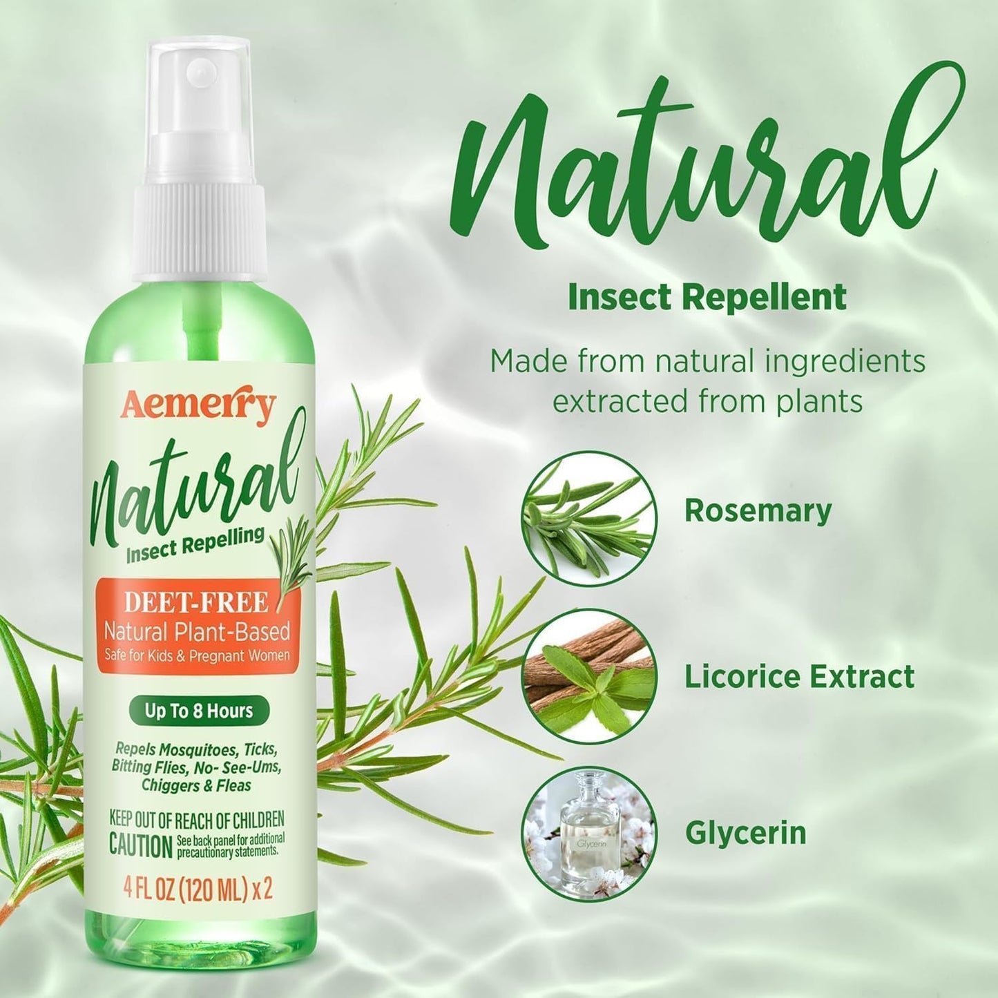 Natural Mosquito & Bug Repellent Spray: DEET-Free, Plant-Based Formula with Organic Essential Oils, Family-Friendly, Gentle on Skin, Outdoor Gear, Travel Size 4 oz (2-Pack)