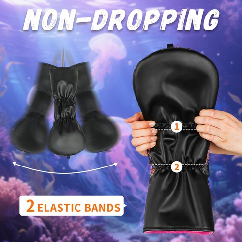 LZFAN Golf Club Head Covers Driver Fairway Wood Hybrid Golf Club Headcover Leather Protector Heavy Embroidered Colorful Jellyfish