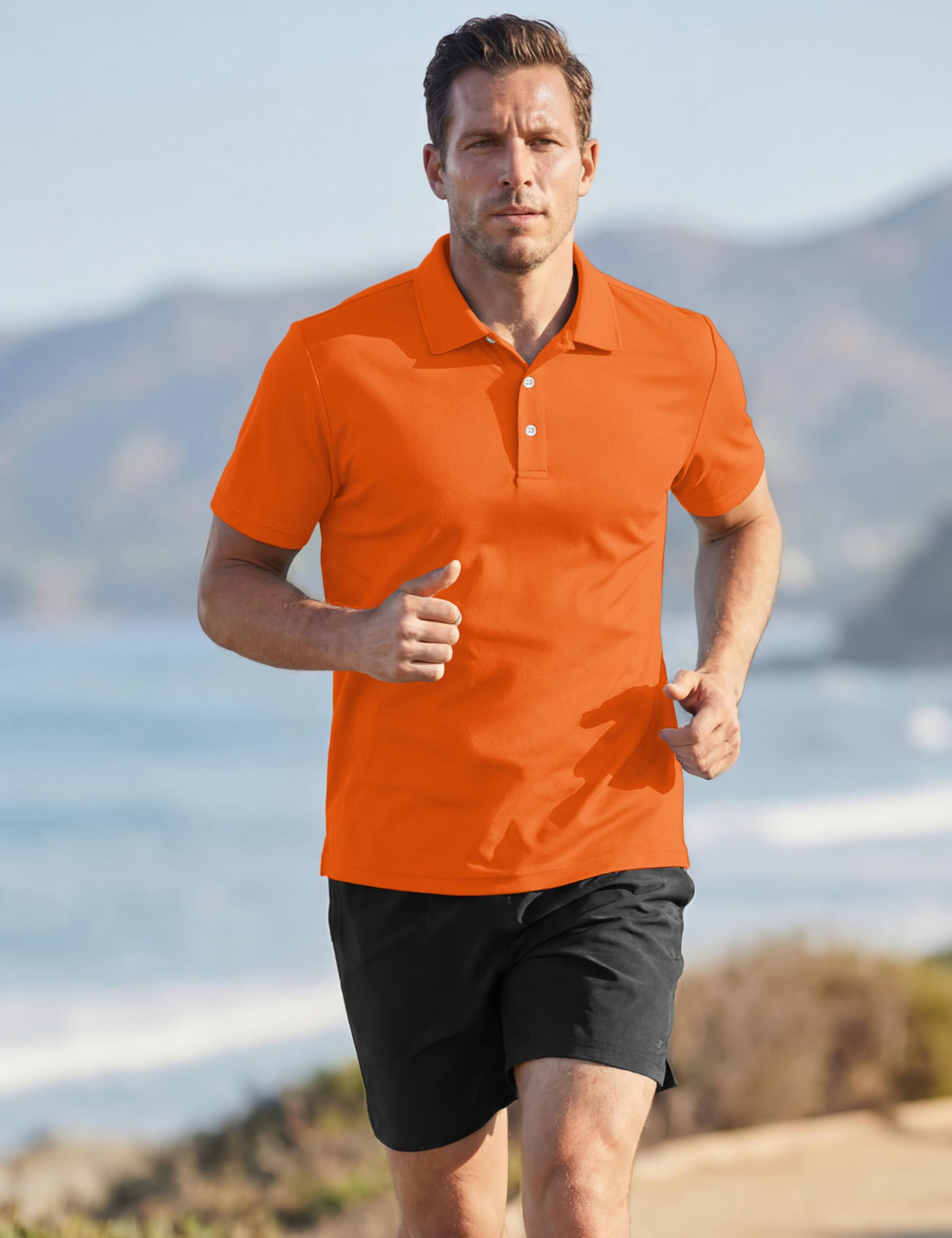 TACVASEN Mens Golf Shirt Dry Fit Mens Polo Shirts Short Sleeve Performance Golf Polos for Men with Collar Work Shirts Orange, 2XL