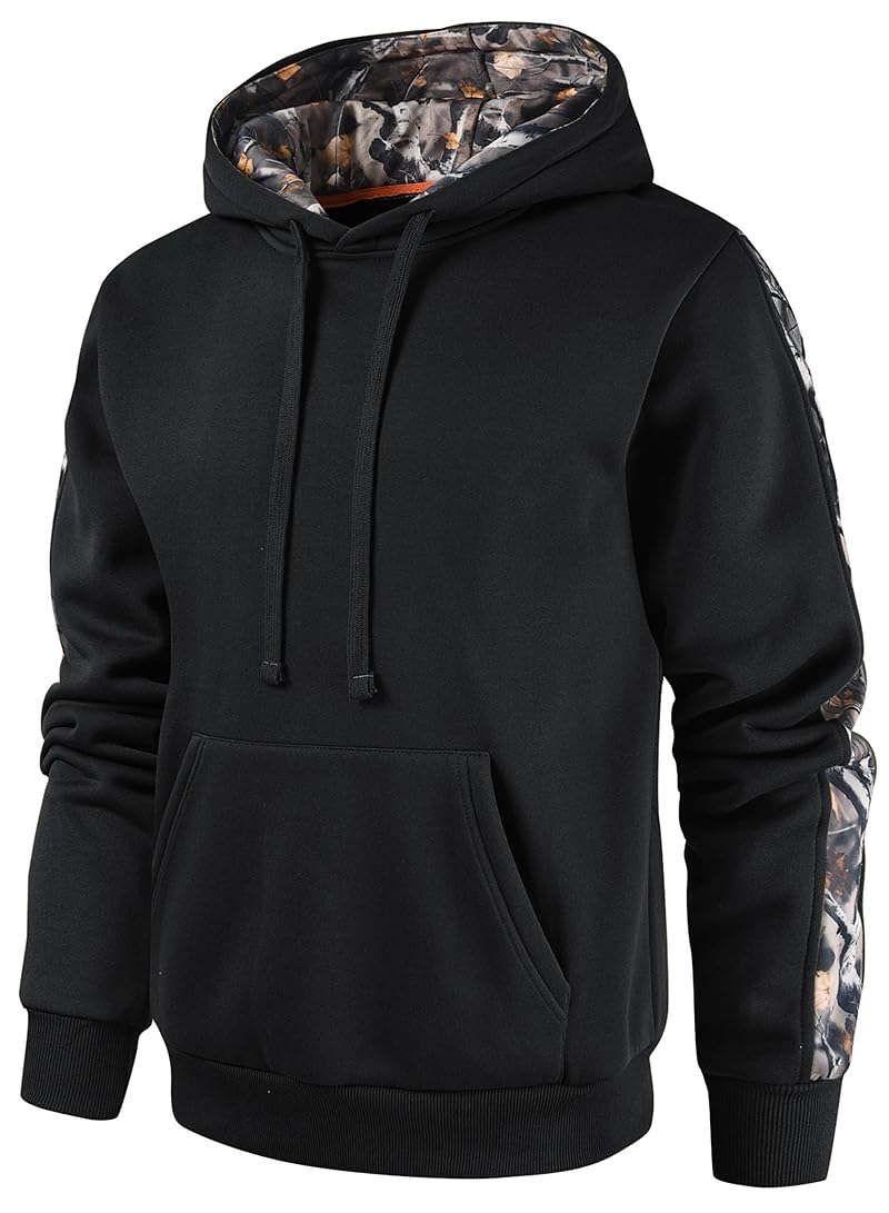 Leidowei Men's Camo Outfitter Fleece Hoodie Pullover with Pocket – Black, XX-Large