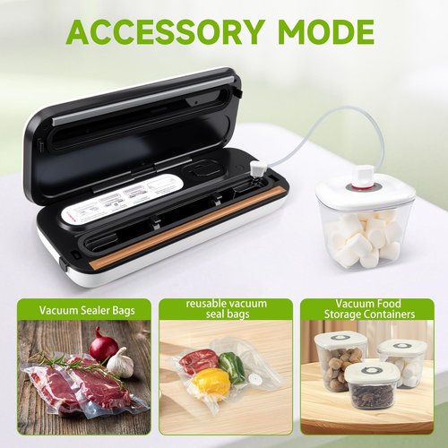 Amz Jet Vacuum Sealer for Food - Tempered Glass Panel, LED Touch Control, Digital Display, Pulse/Moist/Dry/Seal/External Suction Modes, Includes 30 Vacuum Bags & Built-in Cutter(White)