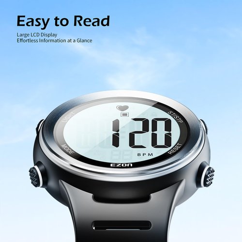 EZON Heart Rate Monitor and Chest Strap, Exercise Heart Rate Monitor, Sports Watch with HRM, Waterproof, Stopwatch, Hourly Chime T007