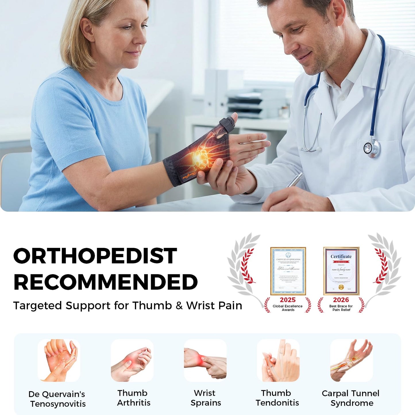 Medical-Grade Thumb Brace for Right & Left Hand,[Upgraded Breathable & Support] Thumb Spica Splint for Pain Relief, Adjustable Thumb Stabilizer for Arthritis, De Quervain's Tenosynovitis, Sprains, Trigger Finger, M