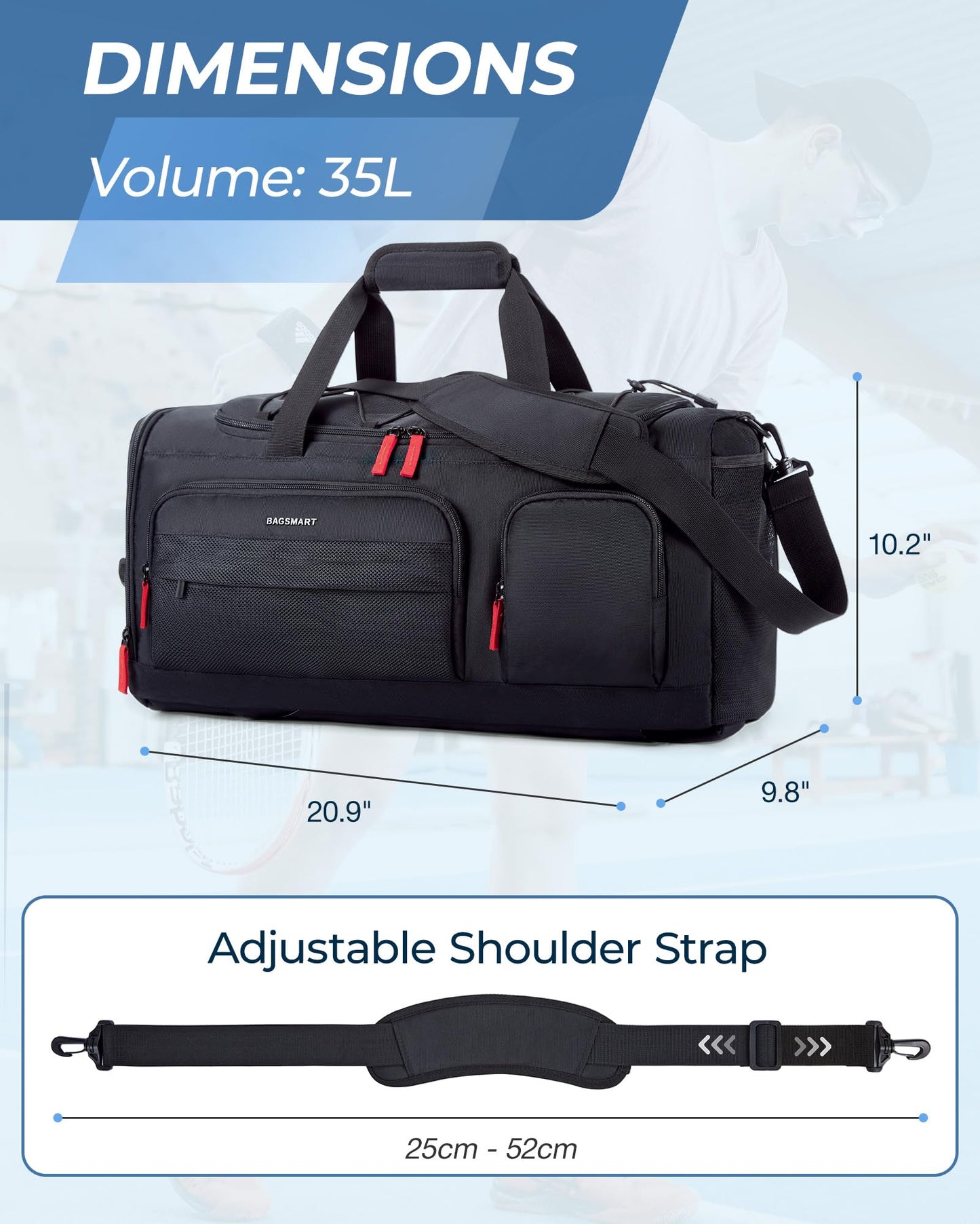 BAGSMART Gym Bag for Women & Men, 35L/63L Sports Travel Duffel Backpack with Shoe Compartment Laptop Compartment, Water Resistant Carry On Weekender Bag for Airplane