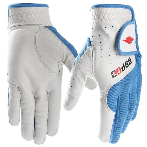 RSPGO Men's and Women's Single Pack Left - Handed Breathable Golf Gloves Crafted from All - Premium Soft Cabretta Leather for Enhanced Grip and Durability,Blue Larger