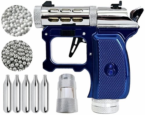 Hawki Gem CO2 .177 Cal Air Pistol Blue Sapphire Edition, Self-Defence, 1-Shot, 400+ FPS, Single Action with Adapter, 5X CO2 Cylinders (12g), 100x Steel BBS (.177 Cal), 100x Airsoft BBS (6mm) Bundle