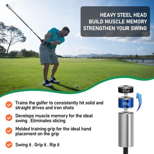 HUAEN Golf Swing Trainer Aid for Indoor Practice Speed Training, Warm up Stick Improved Rhythm, Grip, Flexibility, Balance, Tempo and Strength with 2 Adjustable Weights