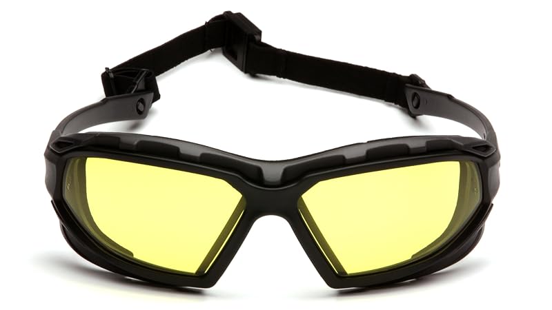 Pyramex Highlander XP Safety Eyewear – Black-Gray Frame, Amber Anti-Fog Lens, Universal Fit
