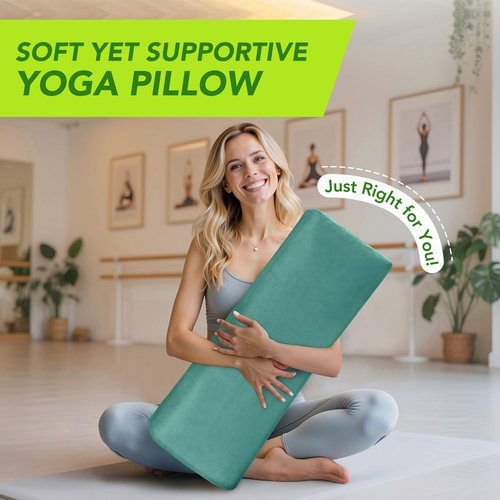 Wellsin Yoga Bolster Pillow for Restorative - Yoga Meditation Pillow with Washable Suede Cover, 27"X10" X5.5", Green