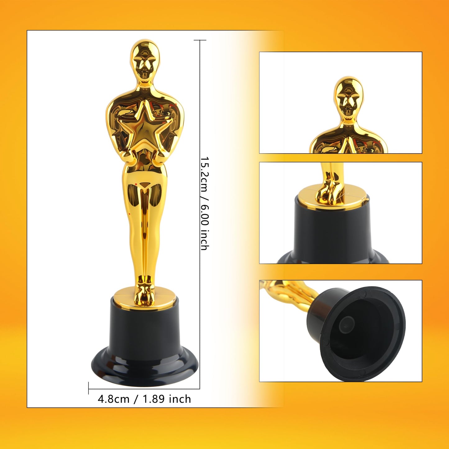 Cotiny 30 Pcs 6 Inch Gold Star Award Trophies Plastic Trophies Award Statues for Classroom Rewards Appreciation Gift Award Ceremony Supplies