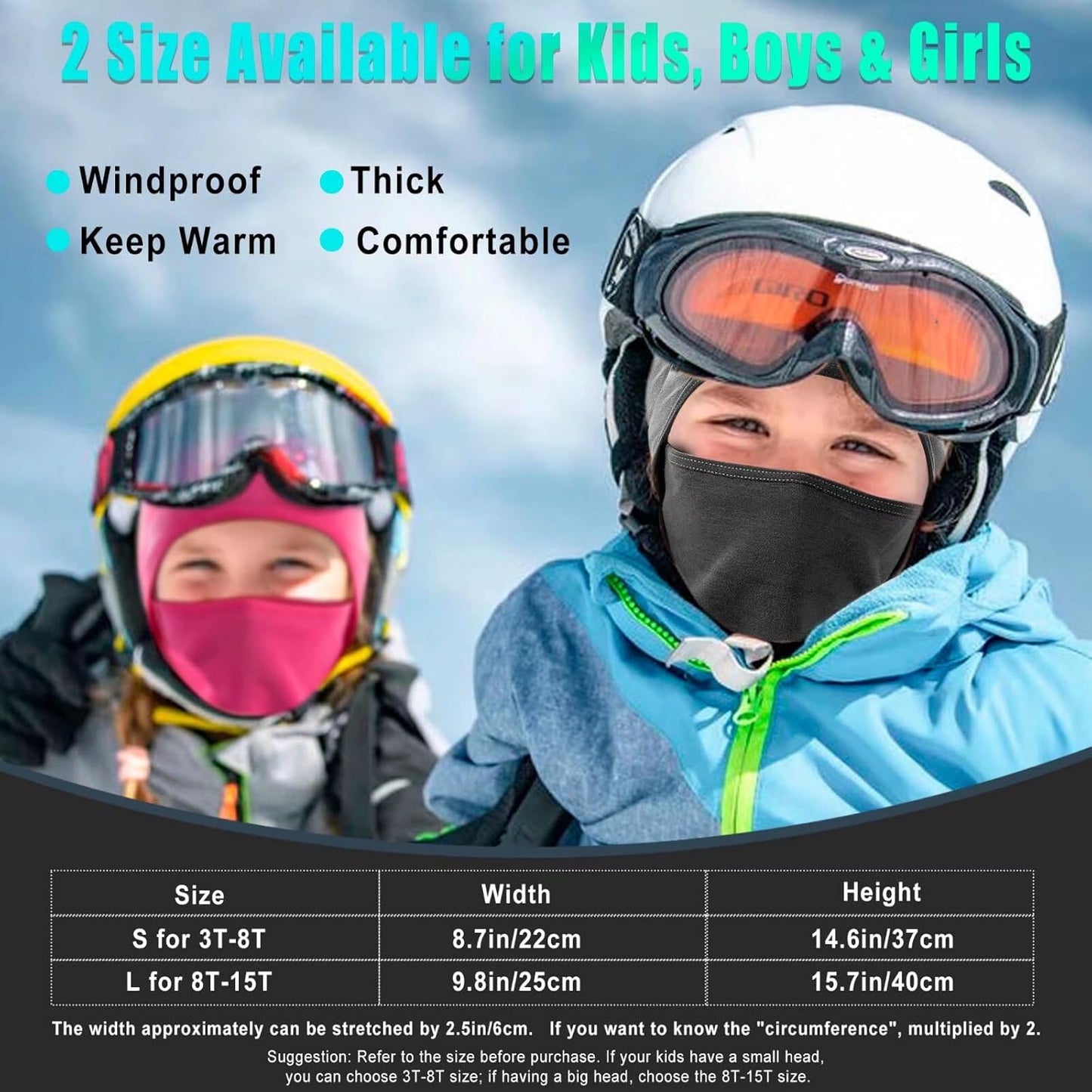2 Pack Kids Balaclava Face Mask for Boys Girls, Windproof Winter Hat Ski Mask for Cold Weather, Breathable Face Warmer for Sports -12