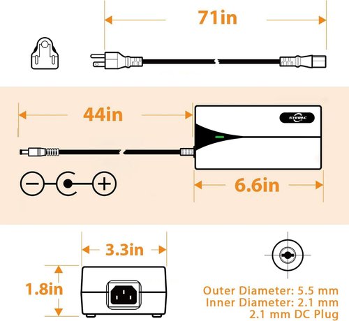 Syvrac 54.6V 2A Charger for 48V Lithium Batteries - E-Bike/Scooter/Hoverboard Charger，UL & FCC Certified with US Plug, DC 5.5x2.1mm Connector, Fast Charging & Overload Protection