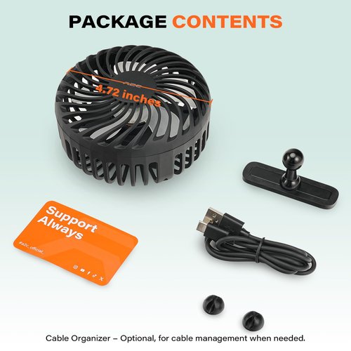 A2C Golf Cart Fan Rechargeable Magnetic Base Battery Operated Portable Fan 3 Speeds 4000 RPM Strong Airflow Compatible with Yamaha, EZGO, Club Car - 360° Rotatable Golf Cart Accessories