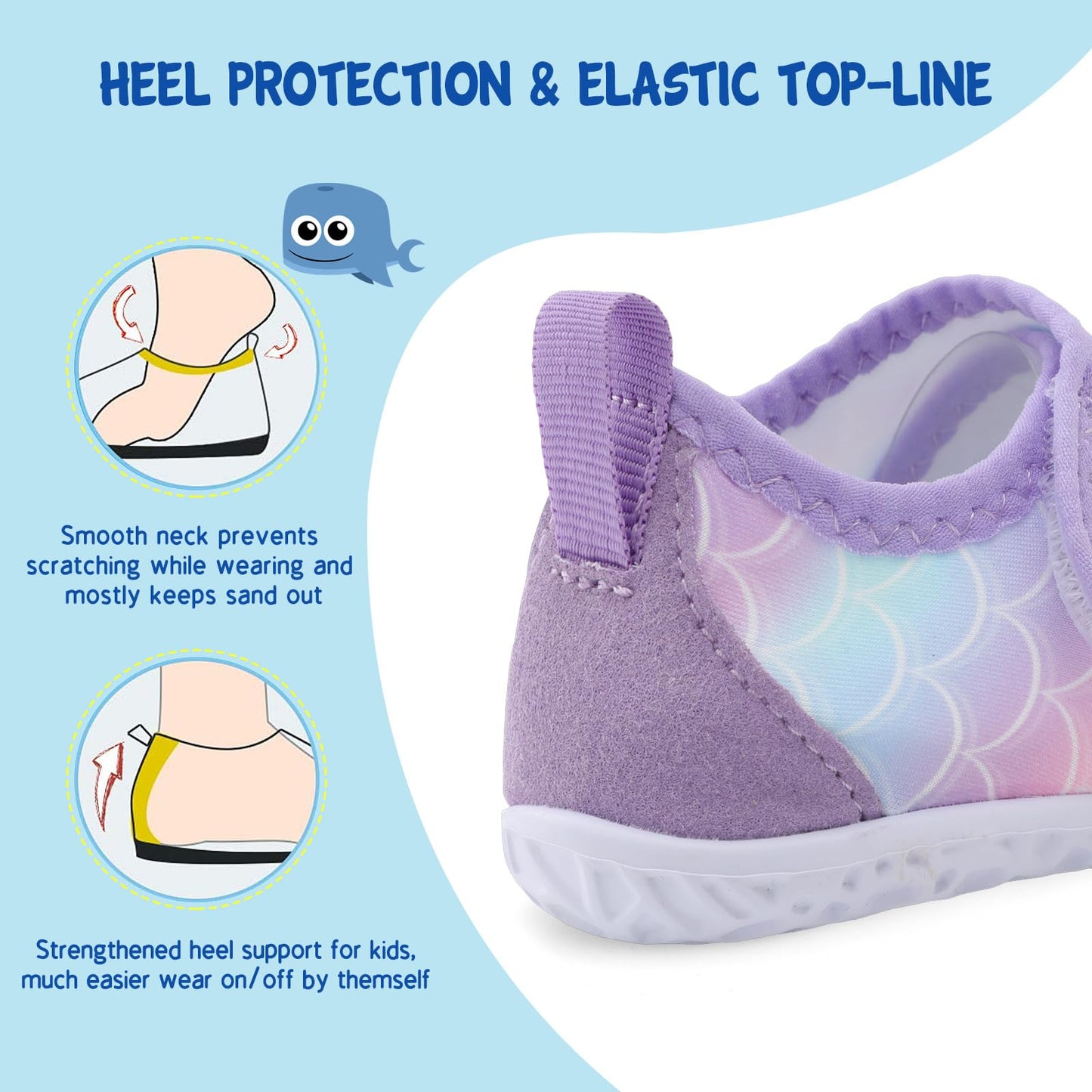 LeIsfIt Toddler Water Shoes Boys Girls Barefoot Aqua Socks Kids Breathable Quick-Dry Swim Shoes for Beach Pool Surf, Purple Scale, 7 Toddler