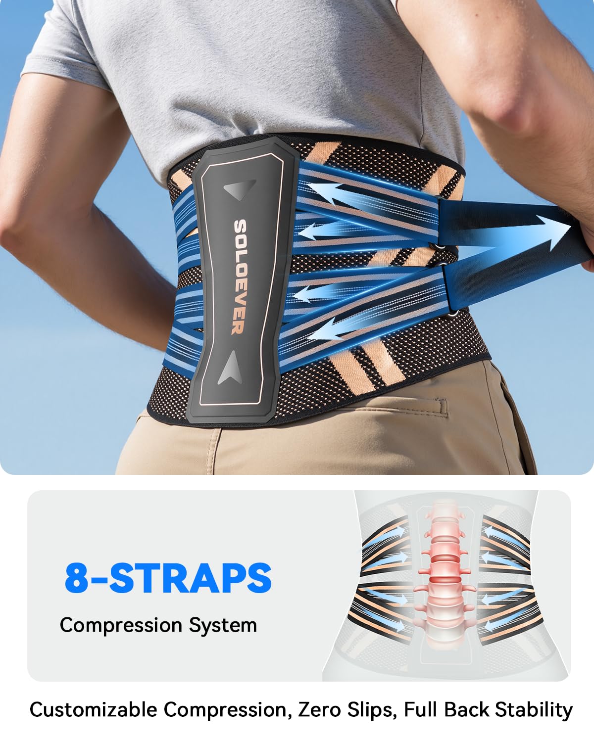 Ultra Breathable Back Brace for Lower Back Pain Relief,[Medical Grade & Copper Infused] Lumbar Support Belt with Bionic Support System, Adjustable Back Support Brace for Sciatica,Herniated Disc,Men&Women(XL)