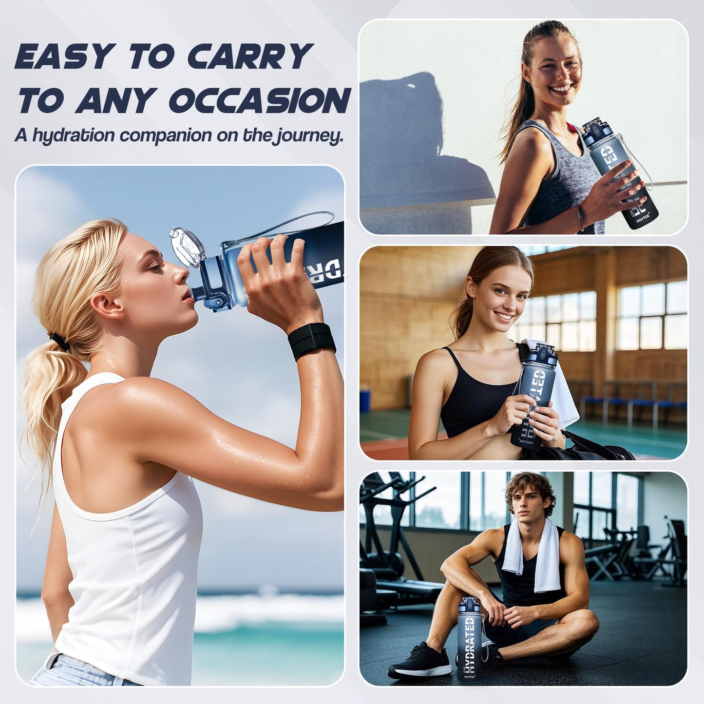 NAVTUE Water Bottle 16.9 oz Motivational Time Marker Tritan Bottle
