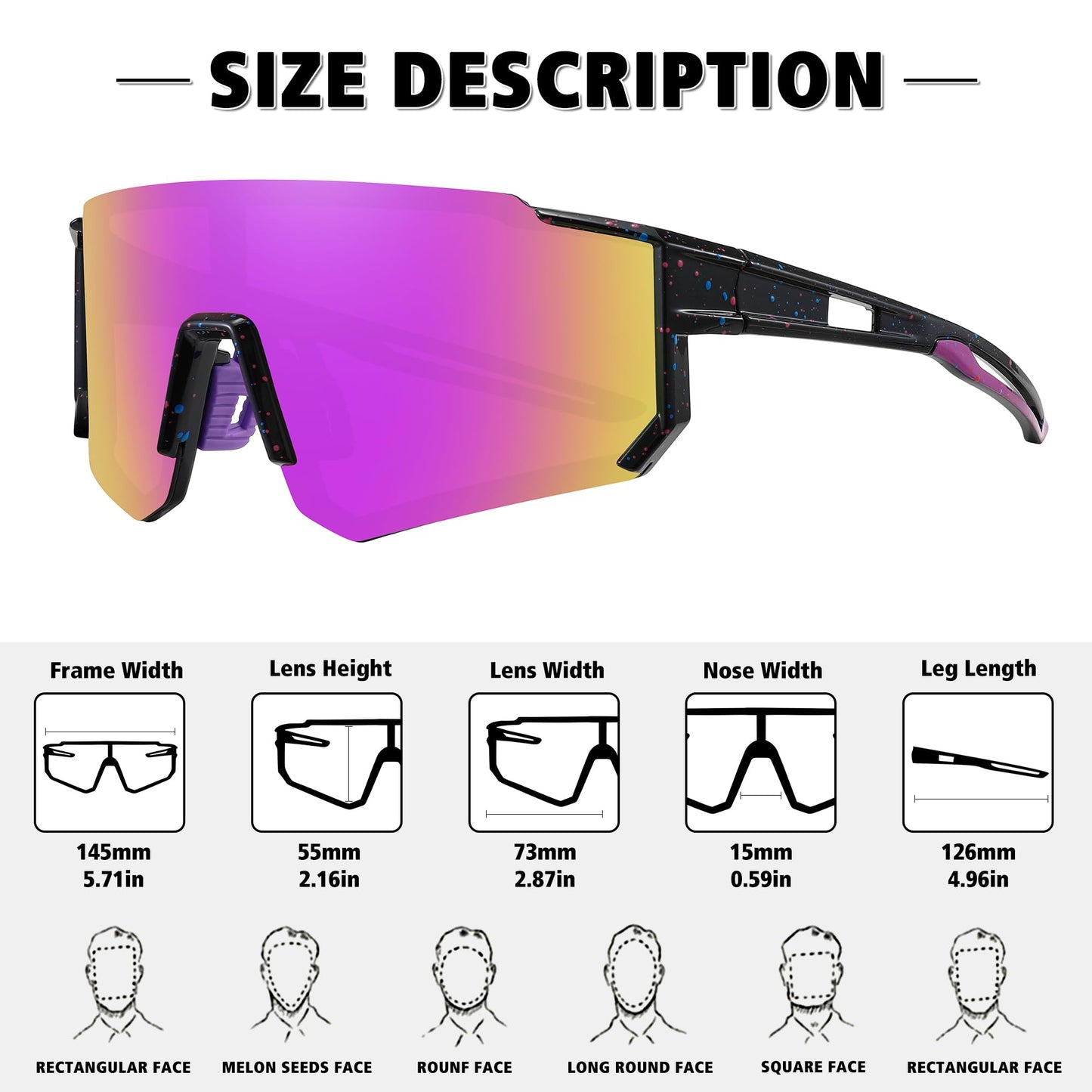 STORYCOAST Polarized Sports Sunglasses for Men Women,Driving Fishing Cycling Mountain Bike Sunglasses UV400 Protection,Black-Purple，73